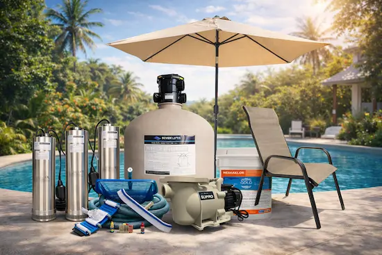 Piscina con mobiliario premium