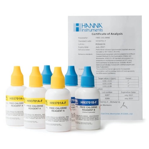 [HI93701-F] Kit HANNA Liquido Para 300 Tests de cloro