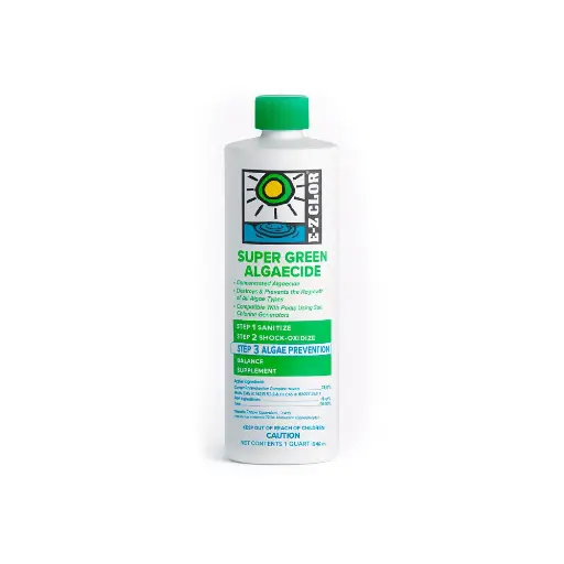 [EZC-50-2007] EZ Clor 1 qt Super Green Algaecide Bottle | Control Efectivo de Algas Verdes / Compatible con piscinas de Sal